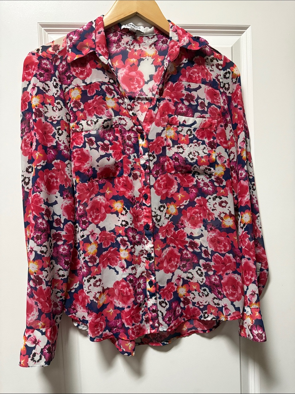 Express Pink Multi Floral Button-Down Shirt